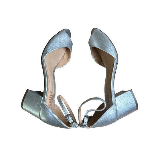 Schultz Roama Block Heel Size 7 B Silver Metallic Leather Ankle Strap NWOB - Picture 8 of 10